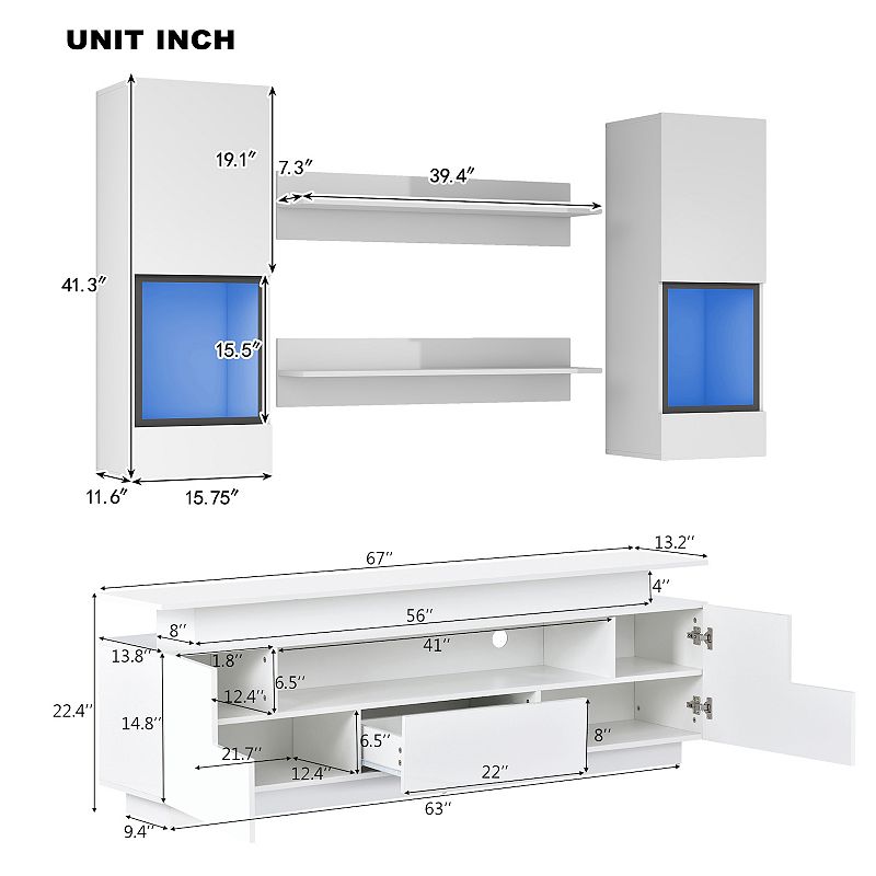 Merax Stylish Functional 5 Pieces Floating Tv Stand Set