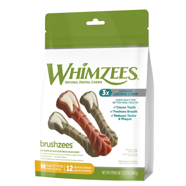 Whimzees Brushzees Dental Chews - Medium for Dogs 25-40 lbs