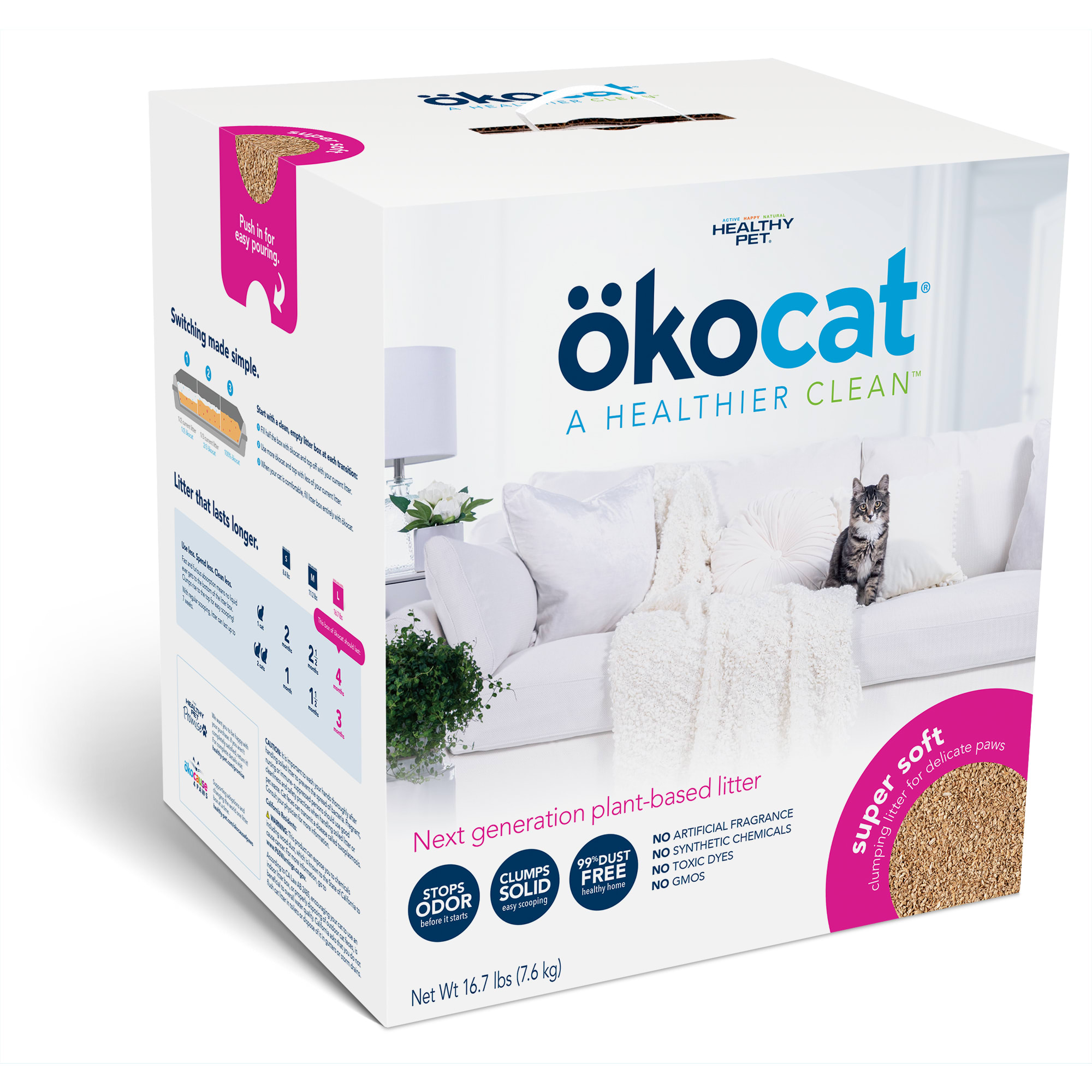 OKOCAT Super Soft Clumping Wood for Delicate Paws Cat Litter， 16.7 lbs.