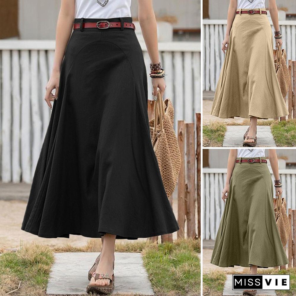 Plus Size Evening Cotton Skirt Midi Buttons Skirt Women Summer Fashion Elastic Waist Dress