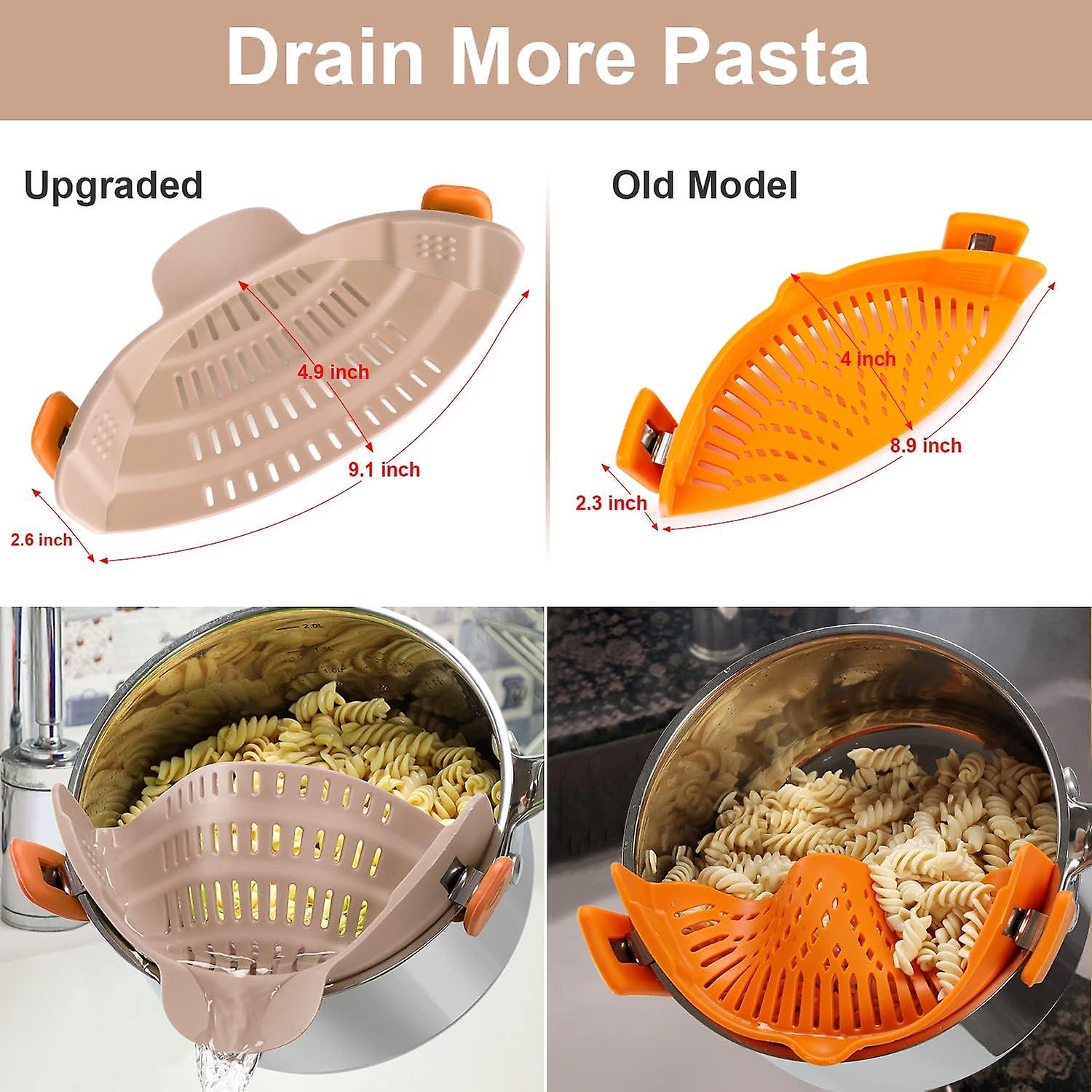 Upgraded Clip On Pot Strainer Silicone Colander Hands-free Drainer Kitchen Gadgets， Heat Resistant For Pasta Spaghetti Meat Grease Fits Pots Pans Bowl