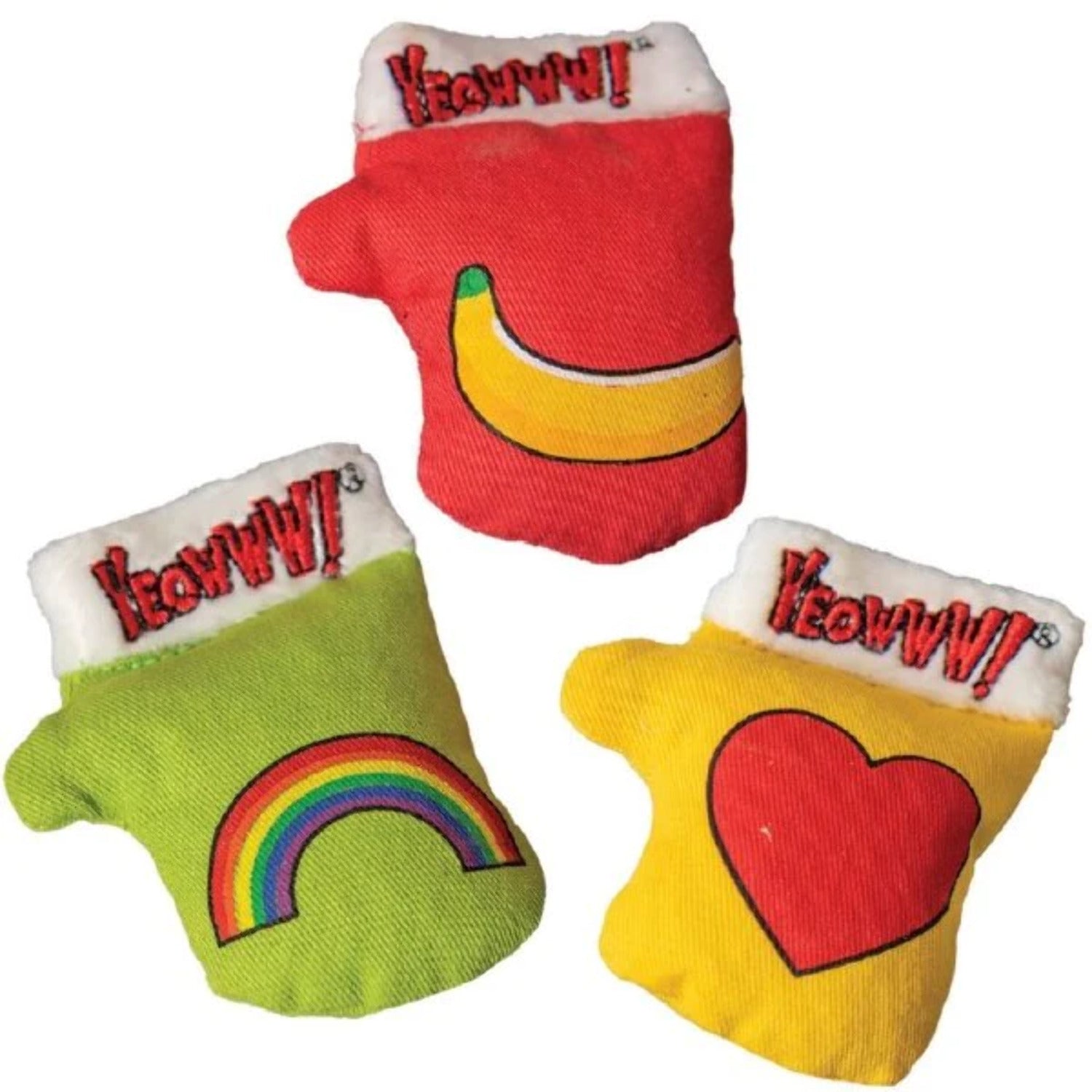 Yeowww! Holiday Catnip Kitten Mittens Cat Toy Green Rainbow