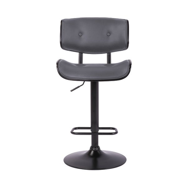 Adjustable Gray Tufted Faux Leather and Black Wood Swivel Barstool. - 46