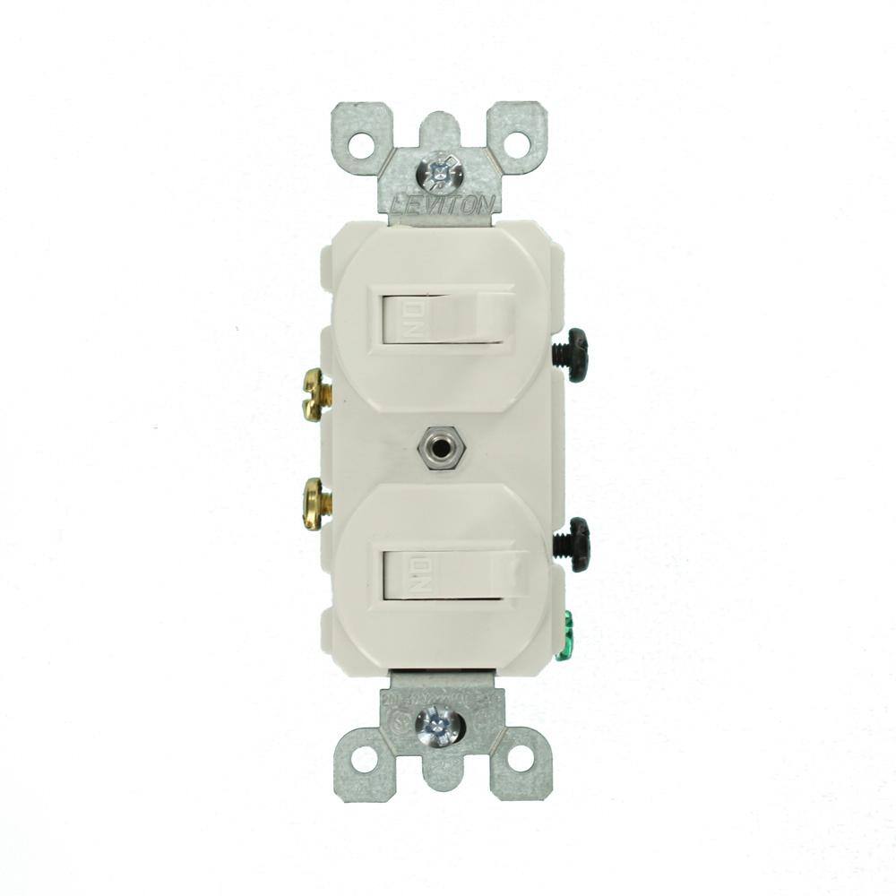 Leviton 20 Amp Commercial Grade Combination Two Single Pole Toggle Switches White 5334-W