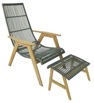 5 Piece Teak And Wicker Basket Lounger Set   Tropical   Outdoor Lounge Sets   by Outdoor Interiors  Houzz