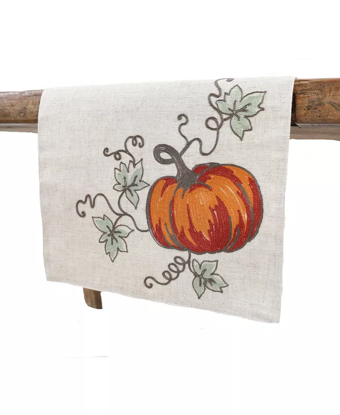 Manor Luxe Rustic Pumpkin Crewel Embroidered Fall Table Runner