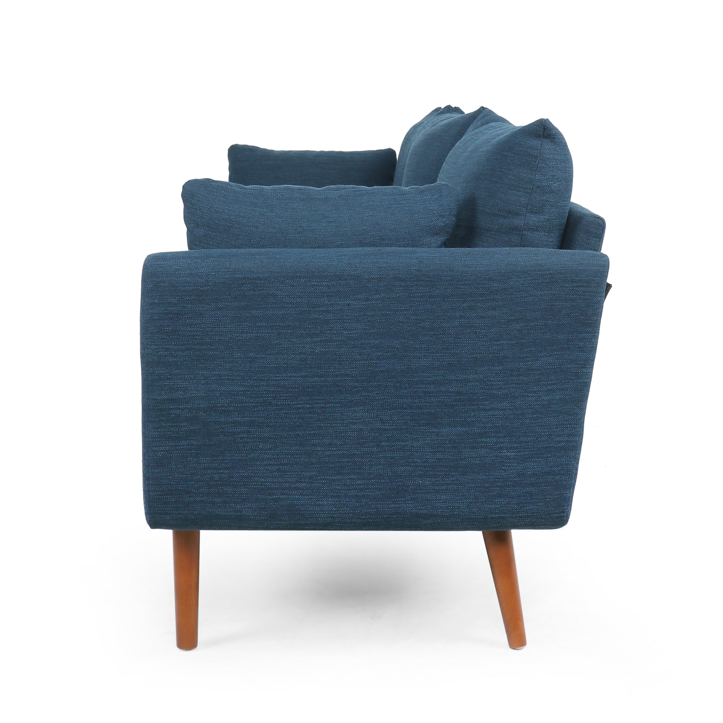 Noble House Marengo Sofa, Navy Blue and Walnut Fabric