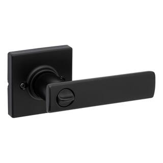 Kwikset Breton Square Matte Black Keyed Entry Door Handle Featuring SmartKey Technology and Microban 405BRNLSQT514SM