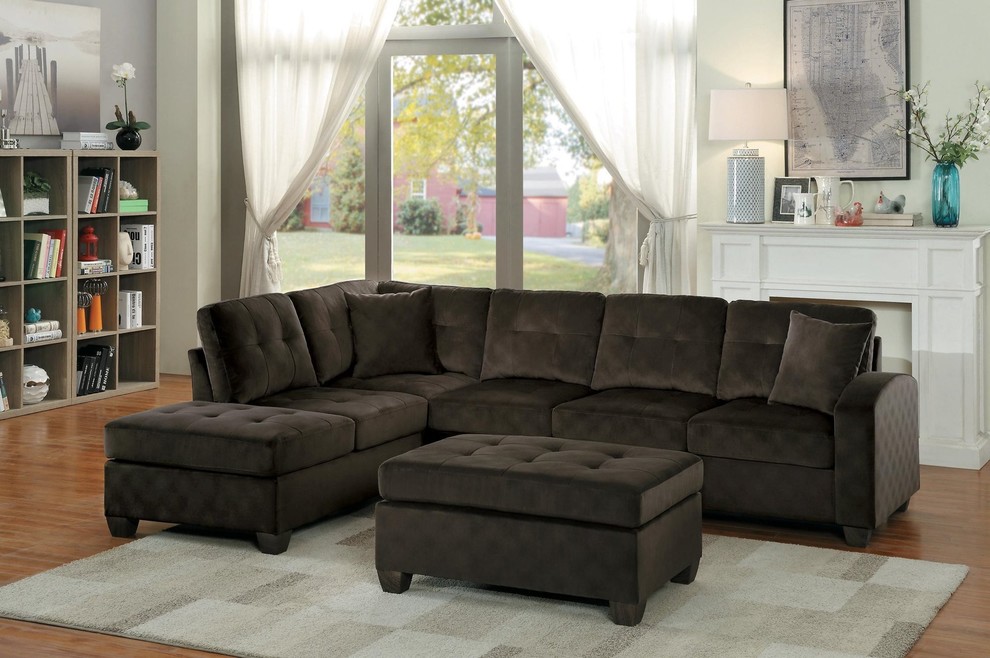 2 Piece Elburn Reversible Chaise Sectional  Chocolate Fabric   Transitional   Sectional Sofas   by AMOC  Houzz