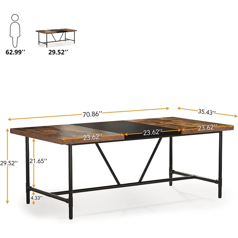 70.8 x 35.4 inch Dining Table for 6 8  Kitchen Dining Room Table with Tube Metal Frame Brown