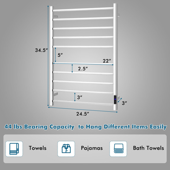 Costway 35978064 10 Bar Towel Warmer Wall Mounted ...