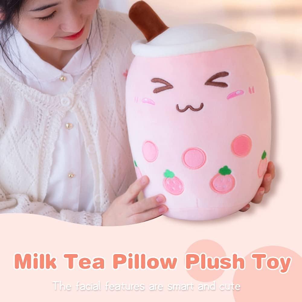 13.7 Inches Milk Tea Stuffed Plush Pillow Pink Triangle Eye Milk Tea Plush Childrens Gift Decorations