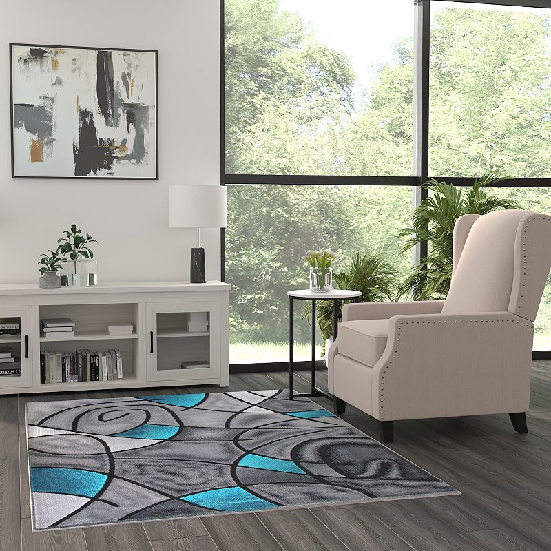 Masada Rugs Masada Rugs Trendz Collection 5'x7' Modern Contemporary Area Rug in Turquoise， Gray and Black