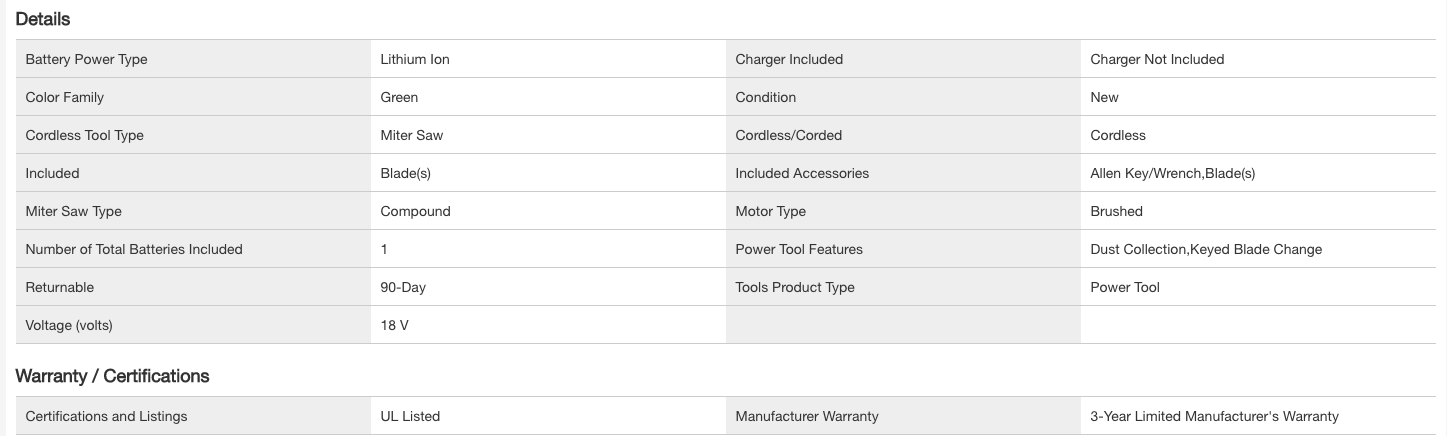 RYOBI P553-PSK005 ONE+ 18V Cordless 7-1/4 in. Compound Miter Saw with 2.0 Ah Battery and Charger