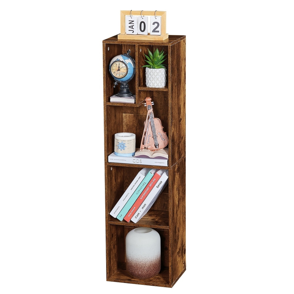 VECELO  3 Tier Five Open Cube Wooden Bookcase Organizer  Bookshelf / Book Storage