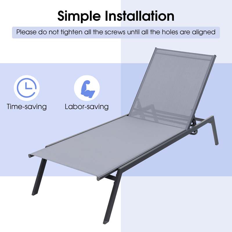 Outdoor Adjustable Chaise Lounge Chair Recliner with Lay Flat Position & Quick-Drying Fabric