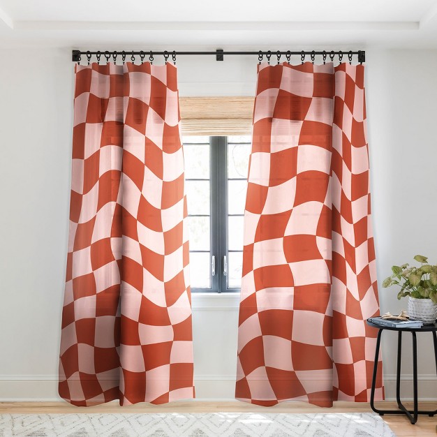 Mariamariacreative Play Checkers Blush Single Panel Sheer Window Curtain Deny Designs