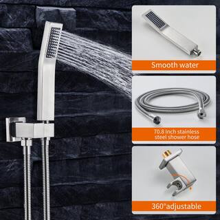 Zalerock Rainfall 1-Spray Square 10 in. Shower System Shower Head with Handheld in Brushed Nickel (Valve Included) KSA022