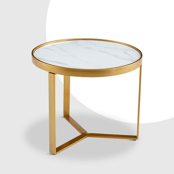 Analiza Round Side Table Sintered Stone/Tempered Glass Top - L24.80＂ x W24.80＂ x H19.68＂