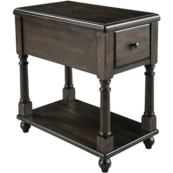 End Table with Drawer， Solid Wood 2 Tier End Side Table