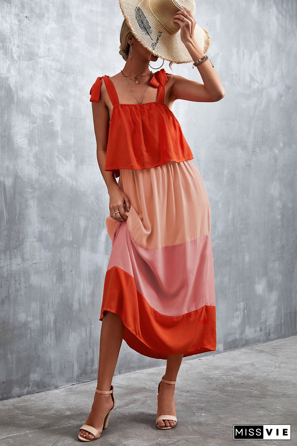 Tie Strap Color Block Maxi Dress