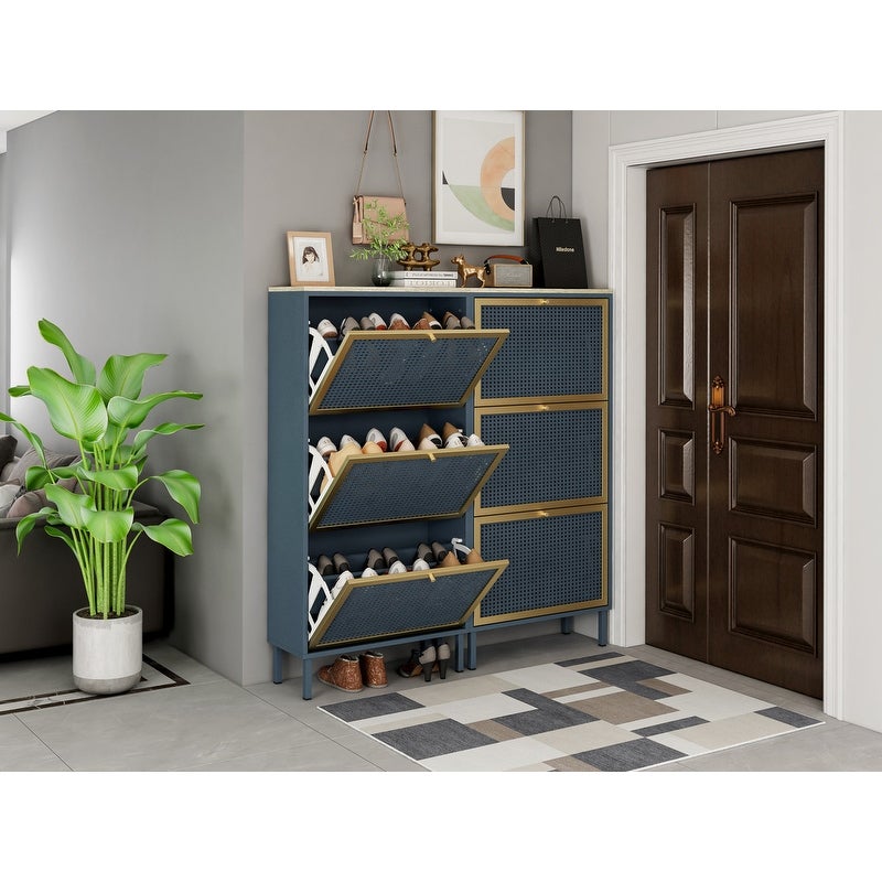 Blue 3-Door Modern Shoe Storage Cabinet for Entryway - - 37157215