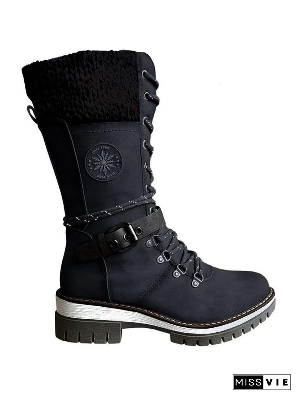 Retro Casual Stitching Zipper Lace-up Combat Boots