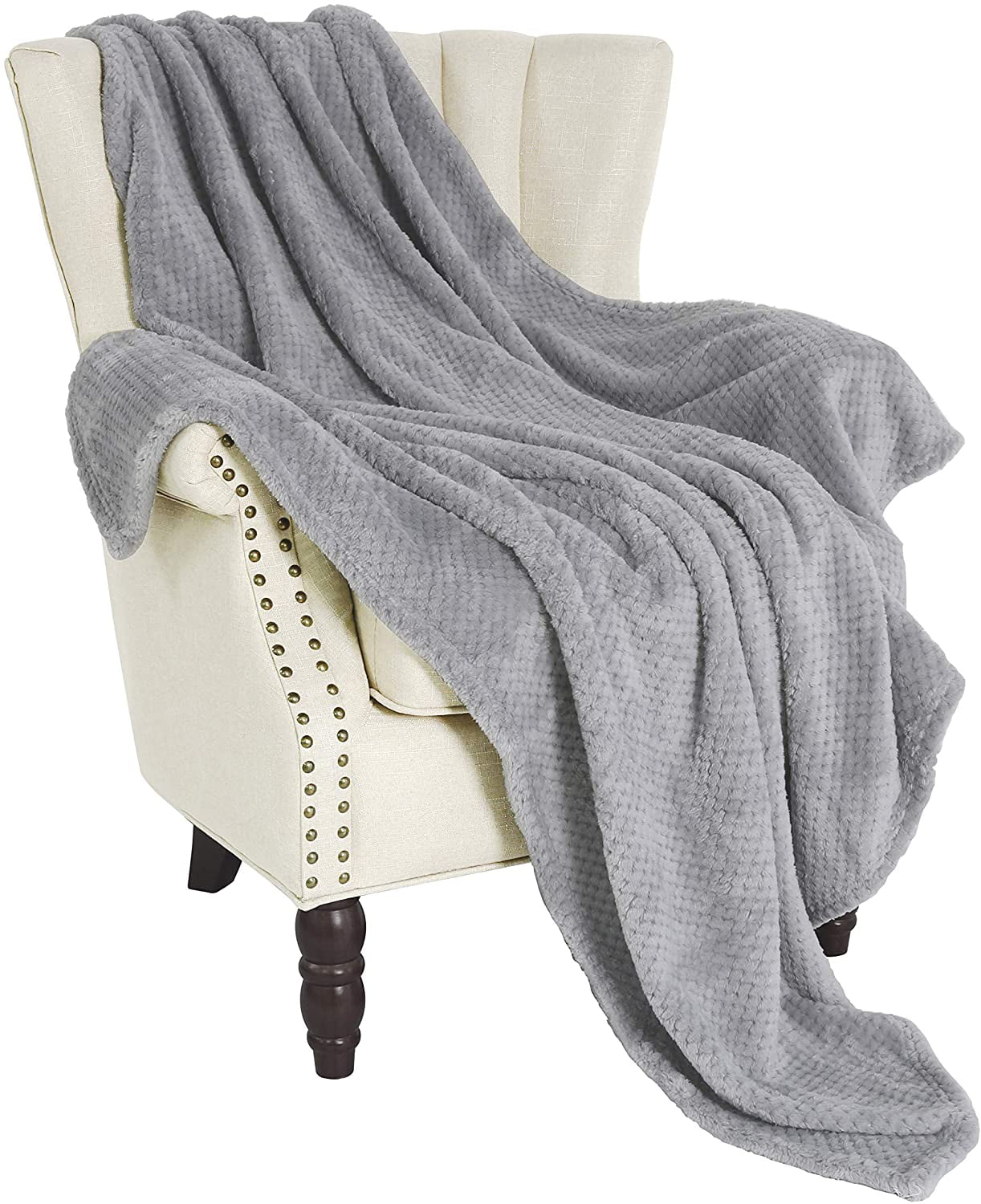 Exclusivo Mezcla Waffle Textured Soft Fleece Blanket， Large Throw Blanket(Light Grey， 50 x 70 inches)- Cozy， Warm and Lightweight