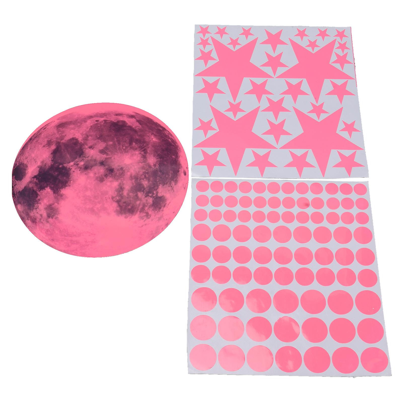 Glow in The Dark Wall Stickers Luminous Moon Star Dot Wall Stickers Wall Decals Decor for Bedroom Living Room Pink