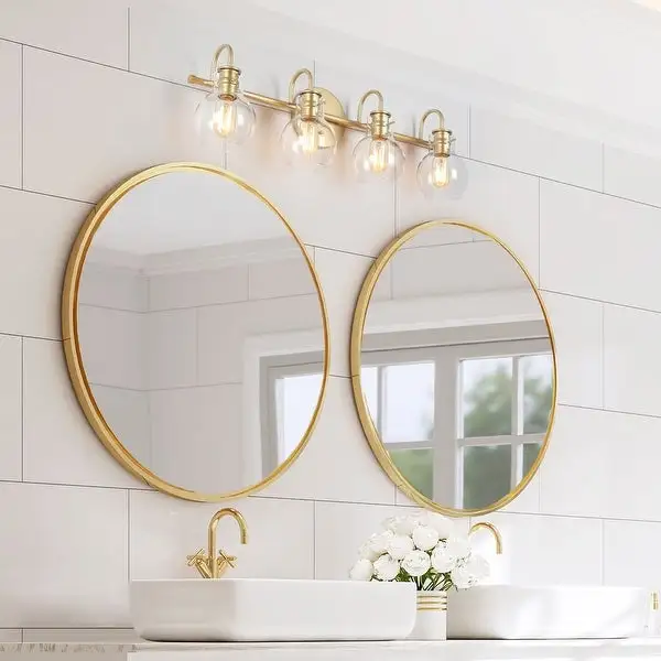 Bela Mid-century Modern Glam Gold 4-Light Bathroom Vanity Lights Globe Glass Wall Sconces Dimmable