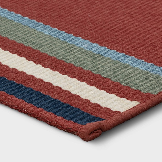 5 x27 x7 x27 Striped Outdoor Rug Red