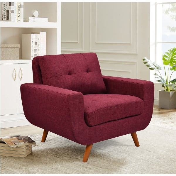 41 Linen Fabric Accent Chair， Modern Armchair Button Tufted Upholstered Accent Sofa Chairs for Living Room， WINE RED