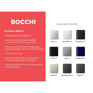 BOCCHI Sotto White Fireclay 24 in. Single Bowl UndermountDrop-In Kitchen Sink wProtective Bottom Grid and Strainer 1627-001-0120