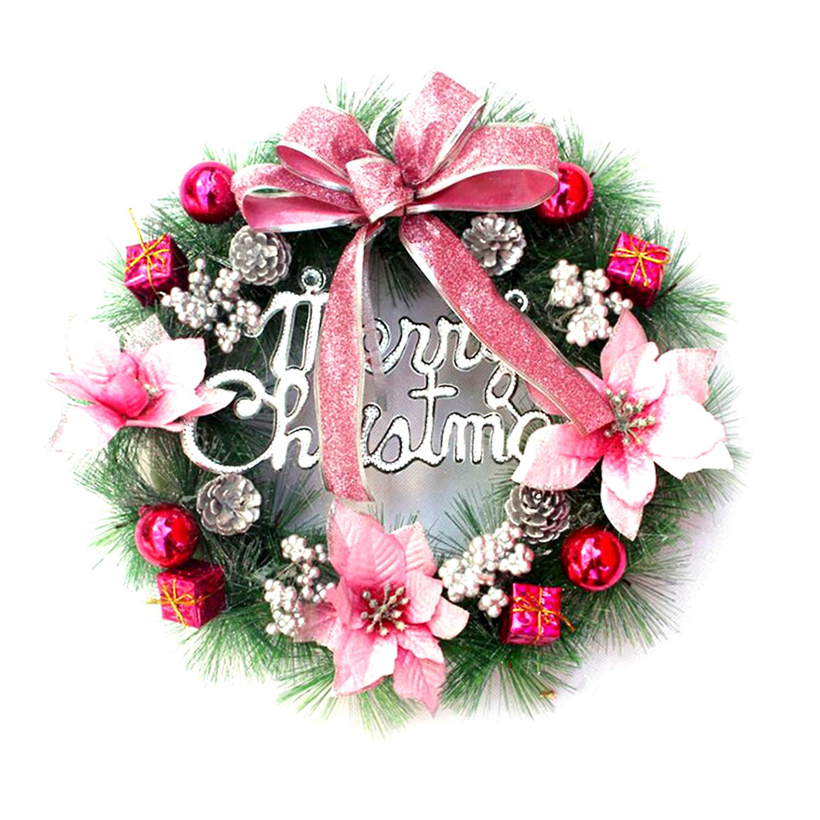 1 Christmas Wreath 1 Led String Light Pink