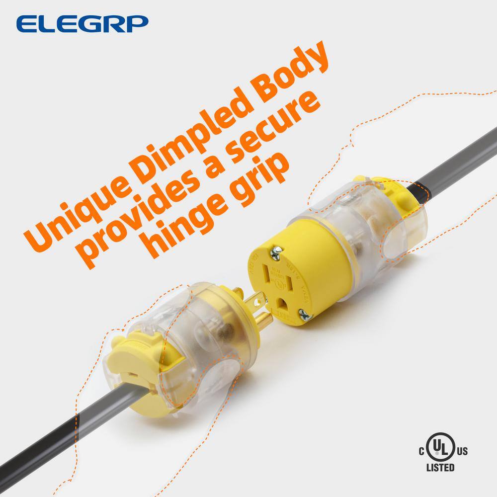 ELEGRP 15 Amp 125-Volt NEMA 5-15P5-15R Lighted Straight Blade Plug and Connector Set 2 Pole 3 Wire Grounding Yellow (10-Set) EPC31L-0710