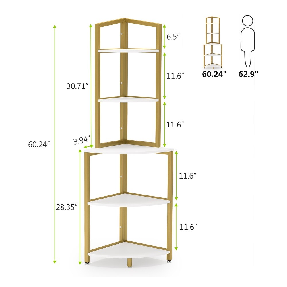 60 Inch Tall Corner Shelf  5 Tier Small Bookcase  Industrial Plant Stand for Living Room  Bedroom  Home Office