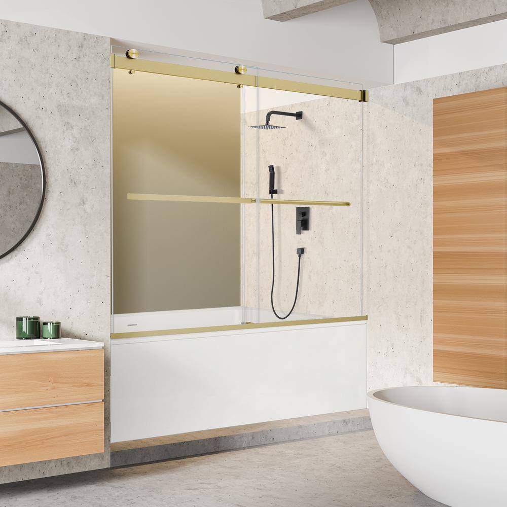 Altair Marcelo 60 in. W x 58 in. H Sliding Frameless Tub Door in Brushed Gold Finish with Clear Glass TS80160-BP-BG