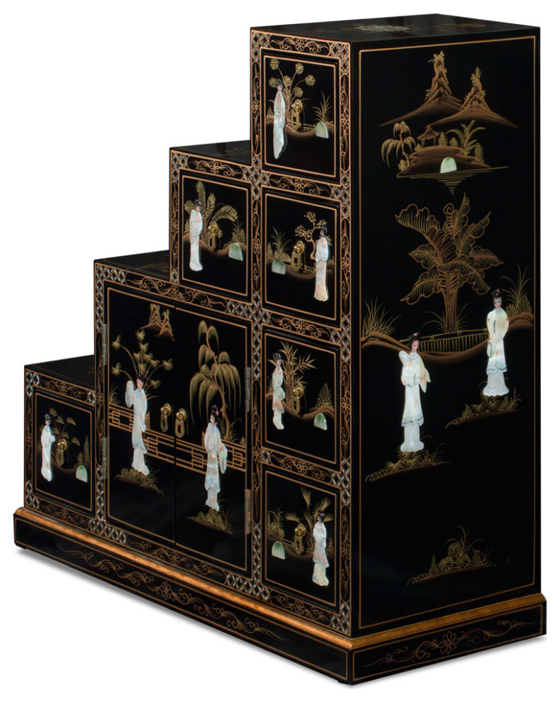 Black Lacquer Mother of Pearl Motif Japanese Step Tansu Cabinet   Asian   Accent Chests And Cabinets   by China Furniture and Arts  Houzz