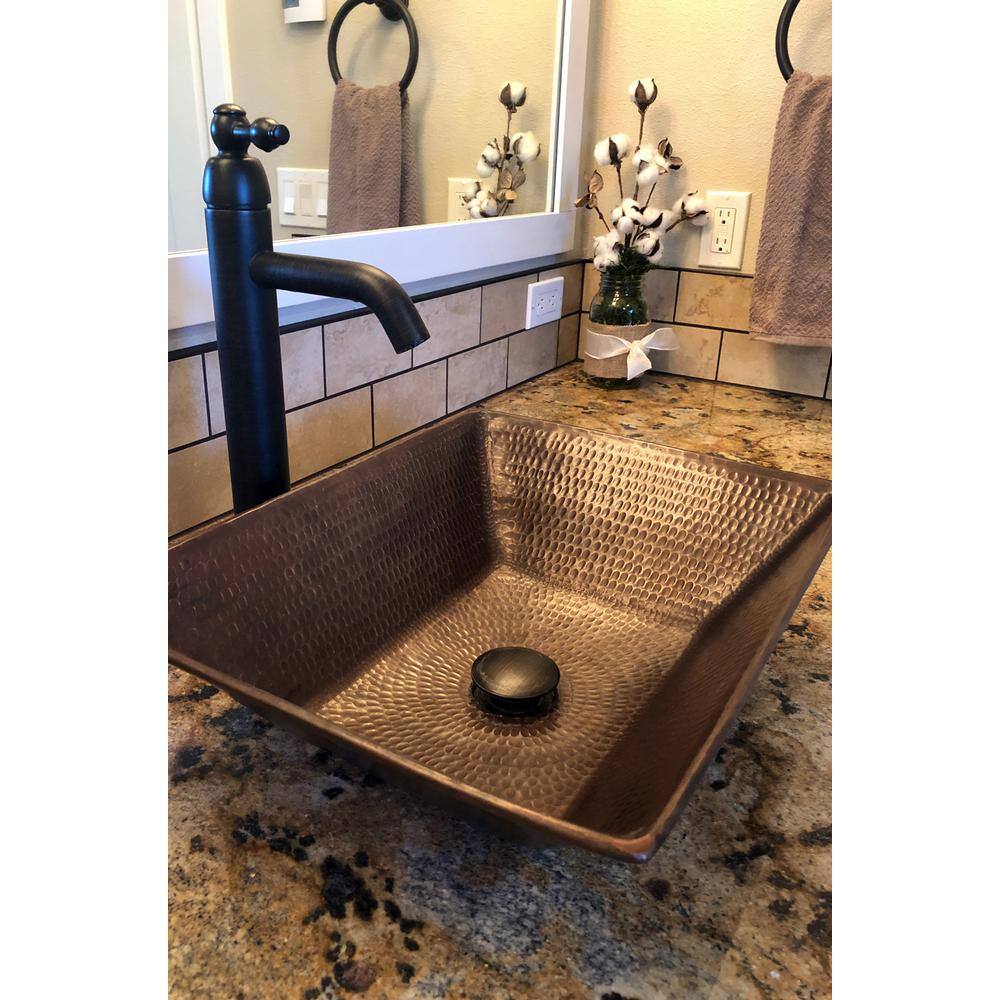 Premier Copper Products Rectangle 17 in. Wired Rim Hammered Copper Vessel Sink in Oil Rubbed Bronze VREC17WDB