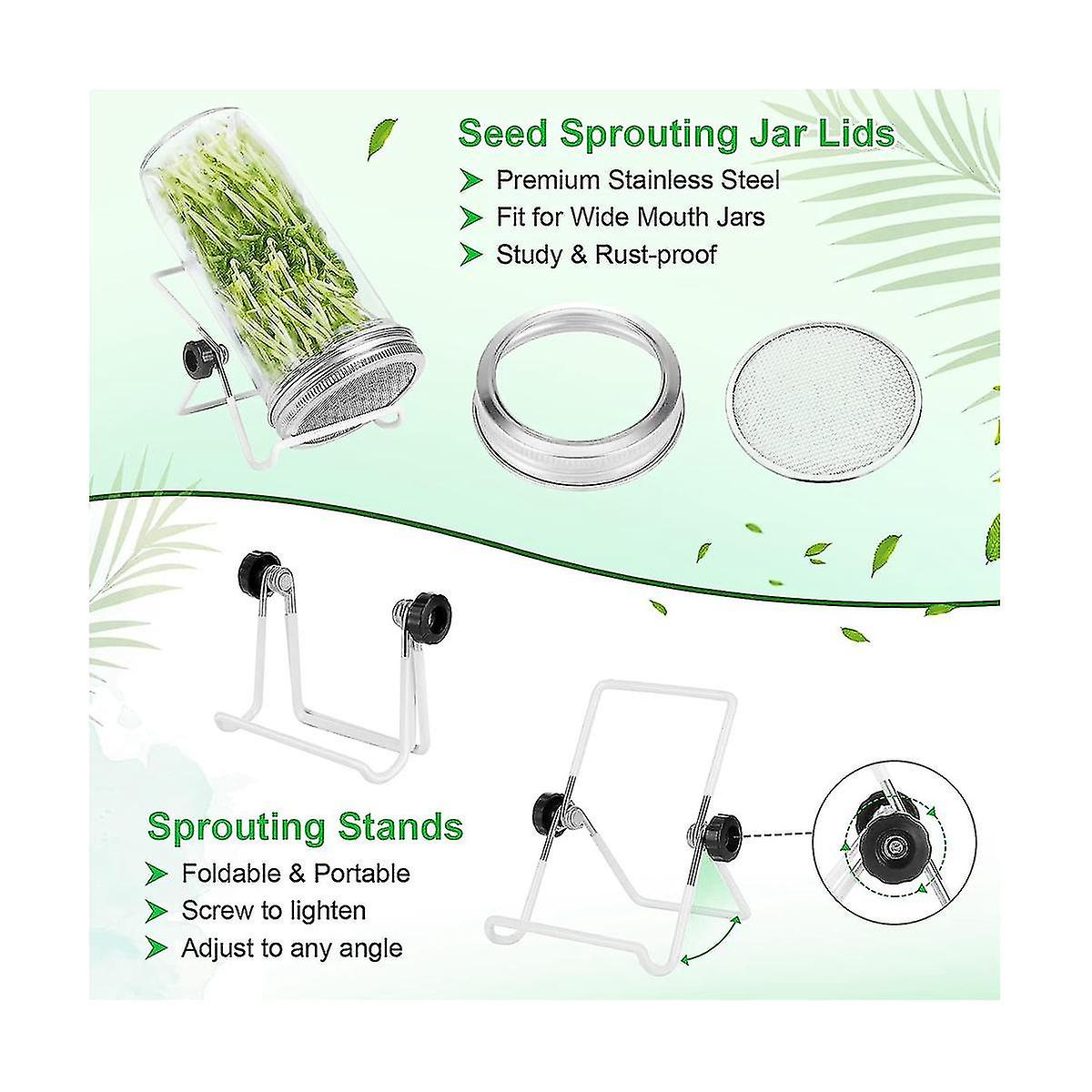 Sprouting Kit，stainless Steel Sprouting Jar Lids Stands Jar Screen Lids For Regular Mouth Jar Canni