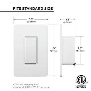 Merkury Innovations Smart Wi-Fi Light Switch White Single Pole with Voice Control Requires Neutral Wire MI-WW107-199W