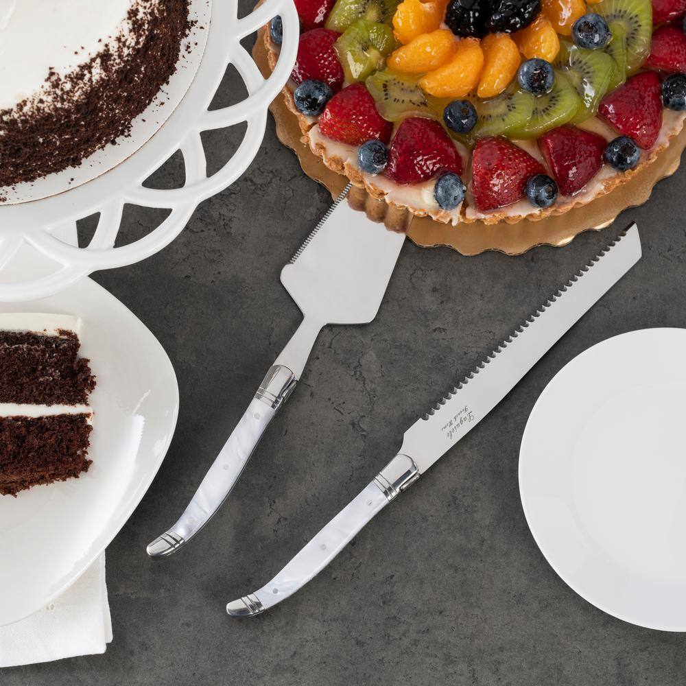 French Home Connoisseur Laguiole 2-Piece Stainless-Steel Cake and Pie Server Set with Pearl White Handles LG062