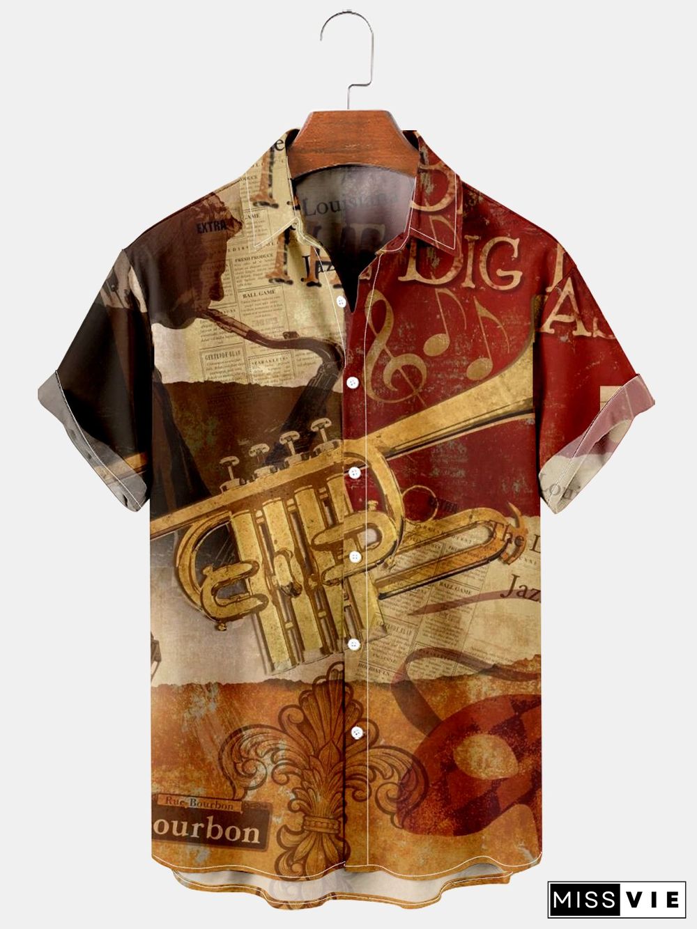 Men's Simple Casual Vintage Music Print Shirt