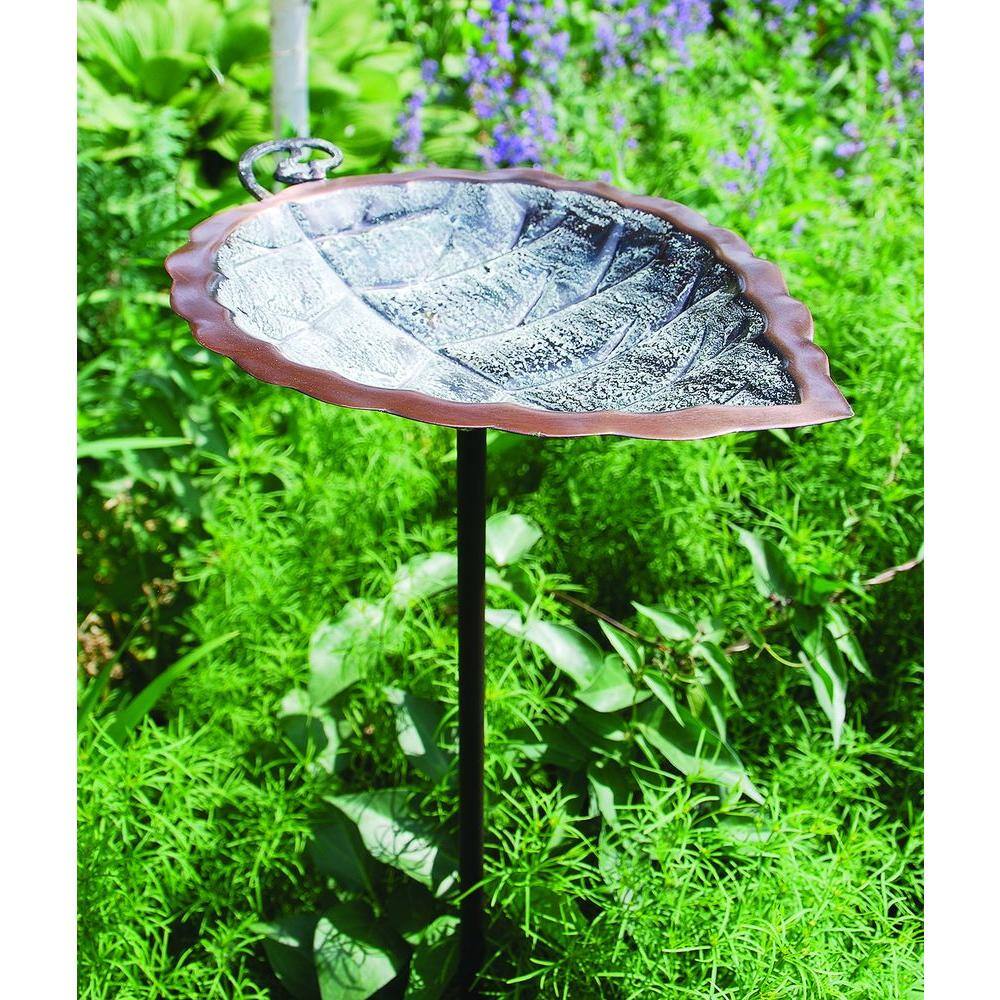 Achla Designs 12.5 in. L Antique Brass Plated Aspen Leaf Birdbath with Stake BB-04-S