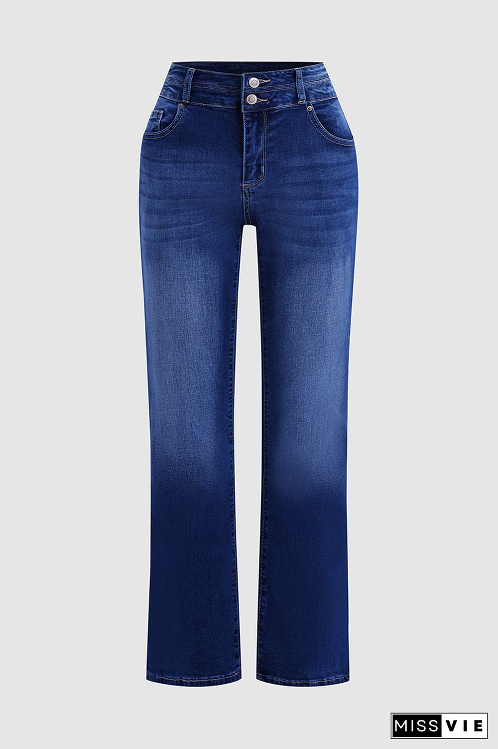 Double Button Mid Rise Bootcut Jeans