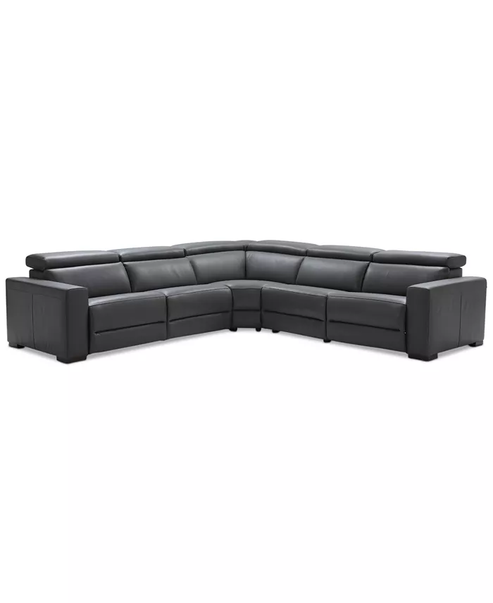 Furniture Nevio 6-pc Leather L Shaped Sectional Sofa with 2 Power Recliners and Articulating Headrests