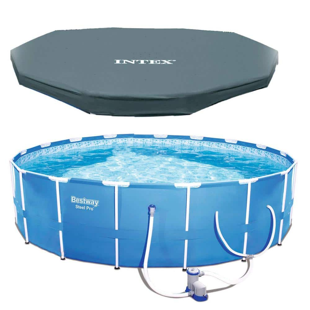 Bestway 12 ft. x 30 in. D Steel Pro Round Above Ground Pool with Steel Metal Frame 56417E-BW + 28031E