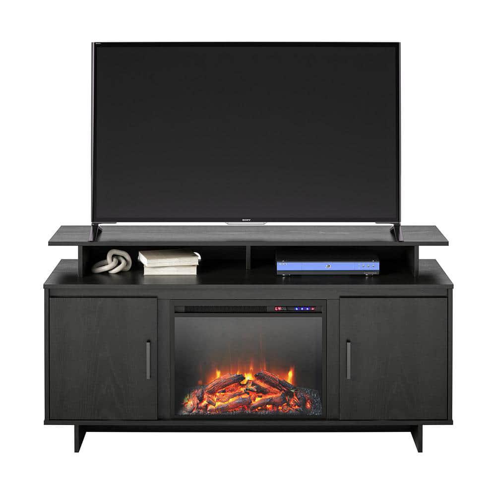 Ameriwood Home Mica Avenue 5961 in Freestanding Fireplace TV Stand in Black Oak Fits TVs Up to 74 in