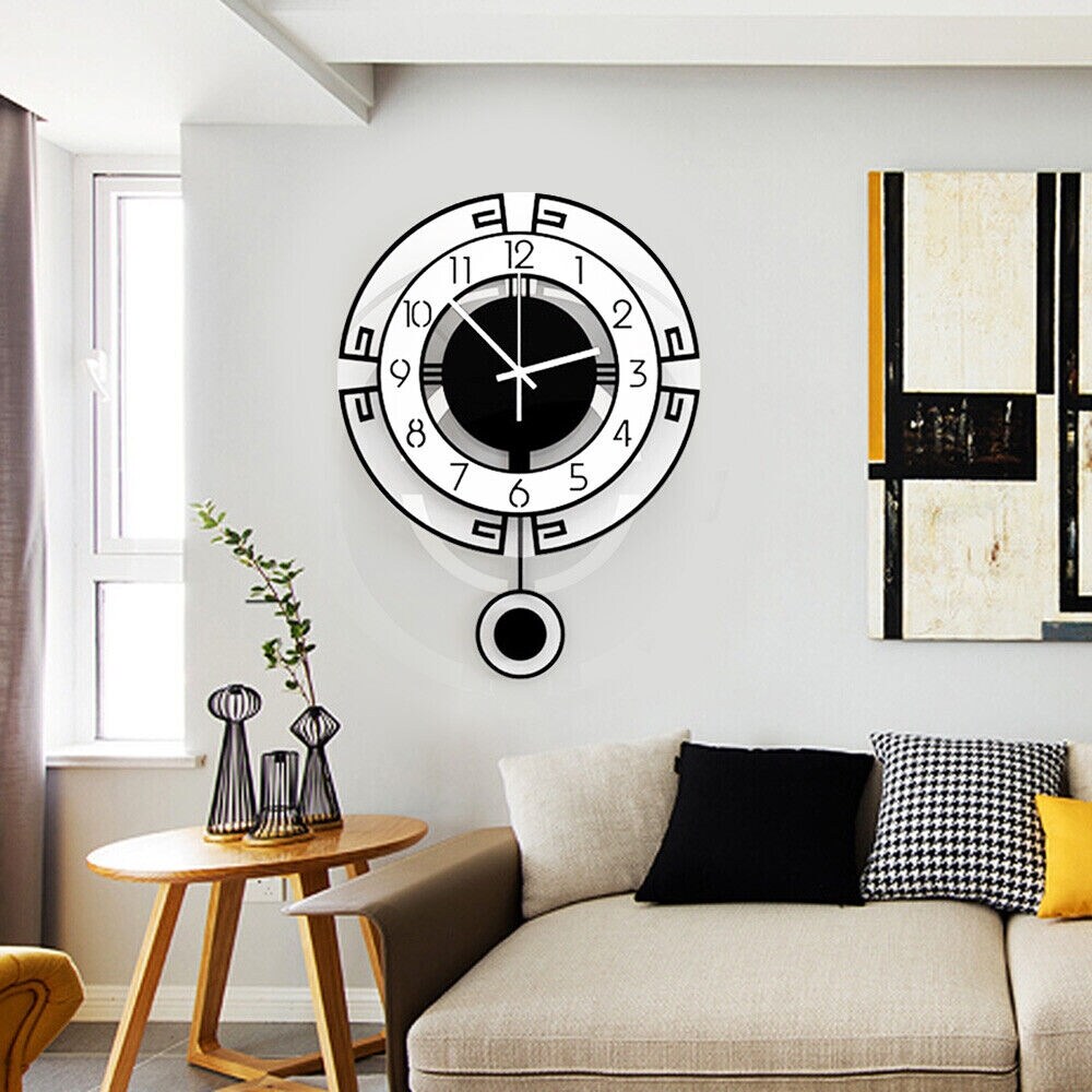 Black Pendulum Wall Clock Large Quartz Mute Hanging Traditional   13.77*18in