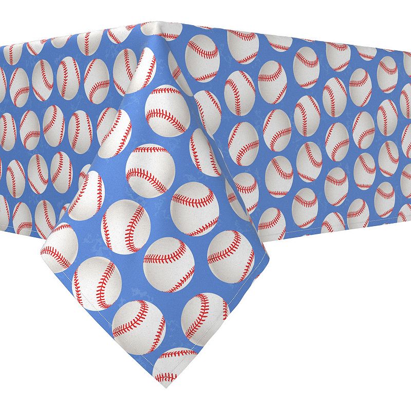 Rectangular Tablecloth， 100% Cotton， 52x104， Baseballs Blue